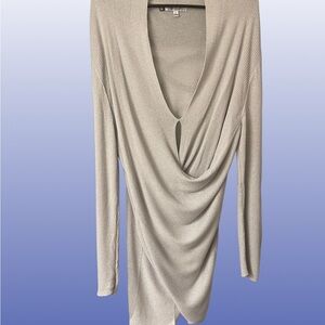 Jennifer Lopez Cross Drape Long Sleeve Silver Top